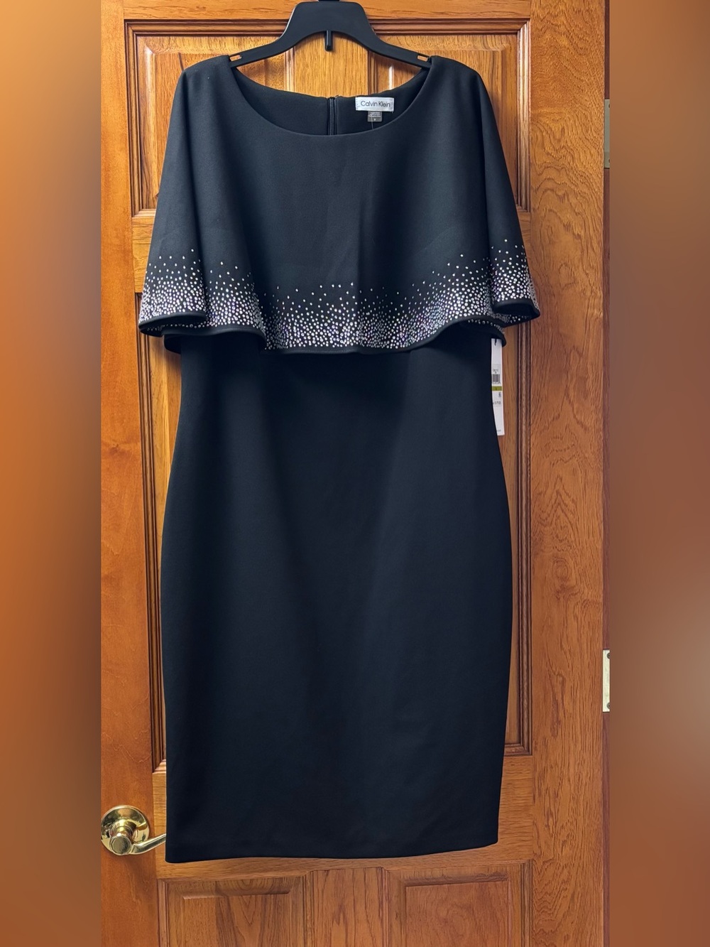 Calvin Klein womens black formal dress with rhinestone-embellished overlay Sz 14